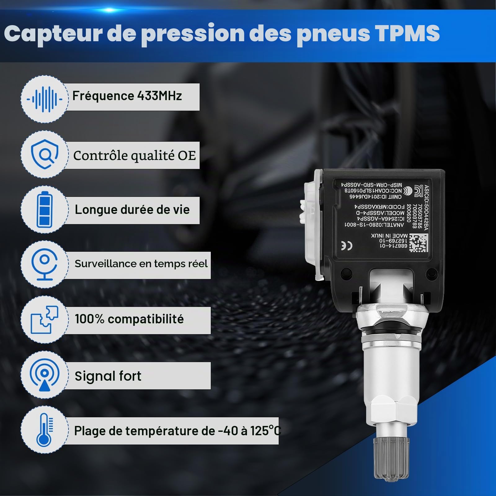 Lot de 4 capteurs de pression des pneus F90, 36106887147, compatibles avec BMW Série 1 3 Série 5 F40 G20 G21 G28 G30 G31 G38 36106872774 36106876957 361068728728 03/68. 76957 BMW 8 G14 G15 F91 M8 F92