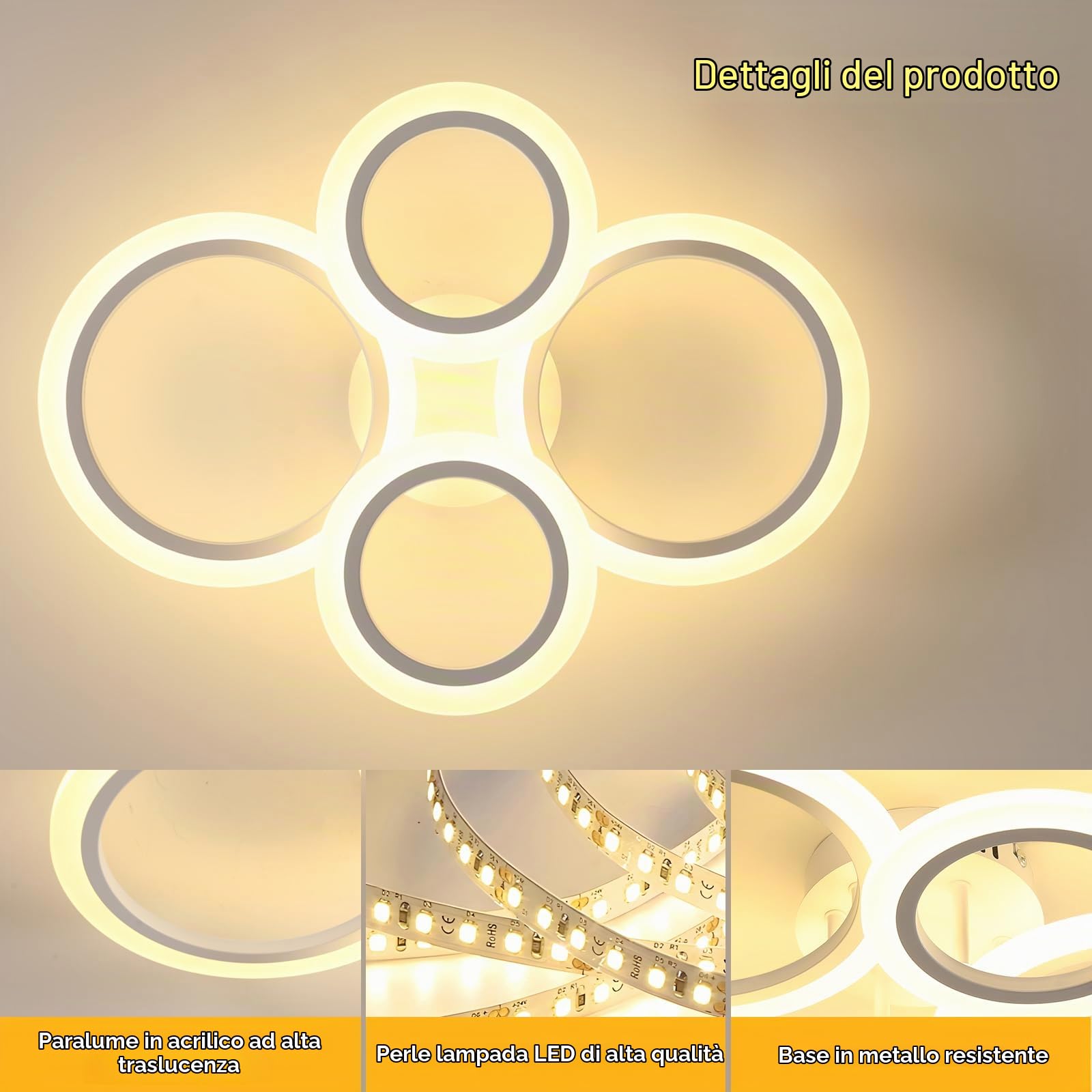 DELIPOP Plafoniera LED Soffitto Dimmerabile 3000K-6000K 32W 3600LM | Lampadario Soggiorno, Lampada da Soffitto Con Telecomando per Camera da Letto, Cucina, Sala da Pranzo, Bianco
