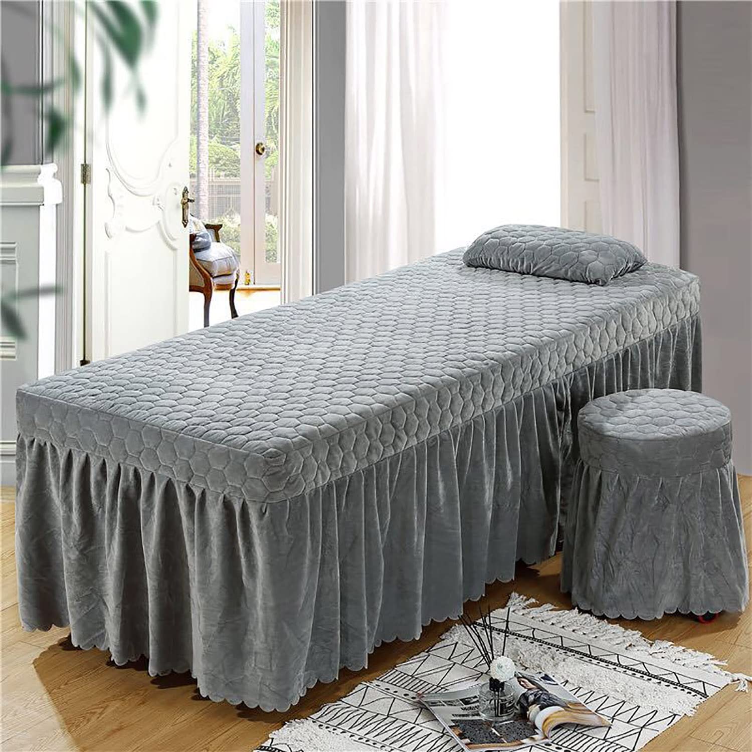 Funda de cama de masaje lisa con orificio facial transpirable color gris