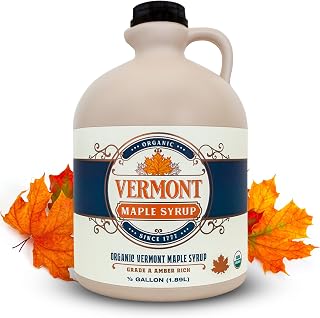 Organic Vermont Maple Syrup 64 oz Grade A Amber Rich - 100% Pure Authentic, Nut-Free Gluten-Free Vegan Paleo for Pancakes Waffles