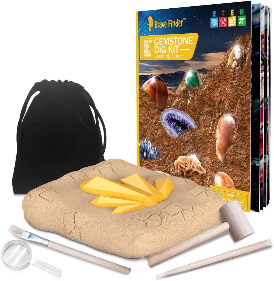 CAPKIT Gemstone Gem Dig Kit, STEM Educational DIY Toys Science Kit - Dig Up 15 Unique Real Gemstone, Rocks, Mining Unique Gifts, Archaeology - Best Gifts for Boys & Girls Kid Toys : Toys & Games