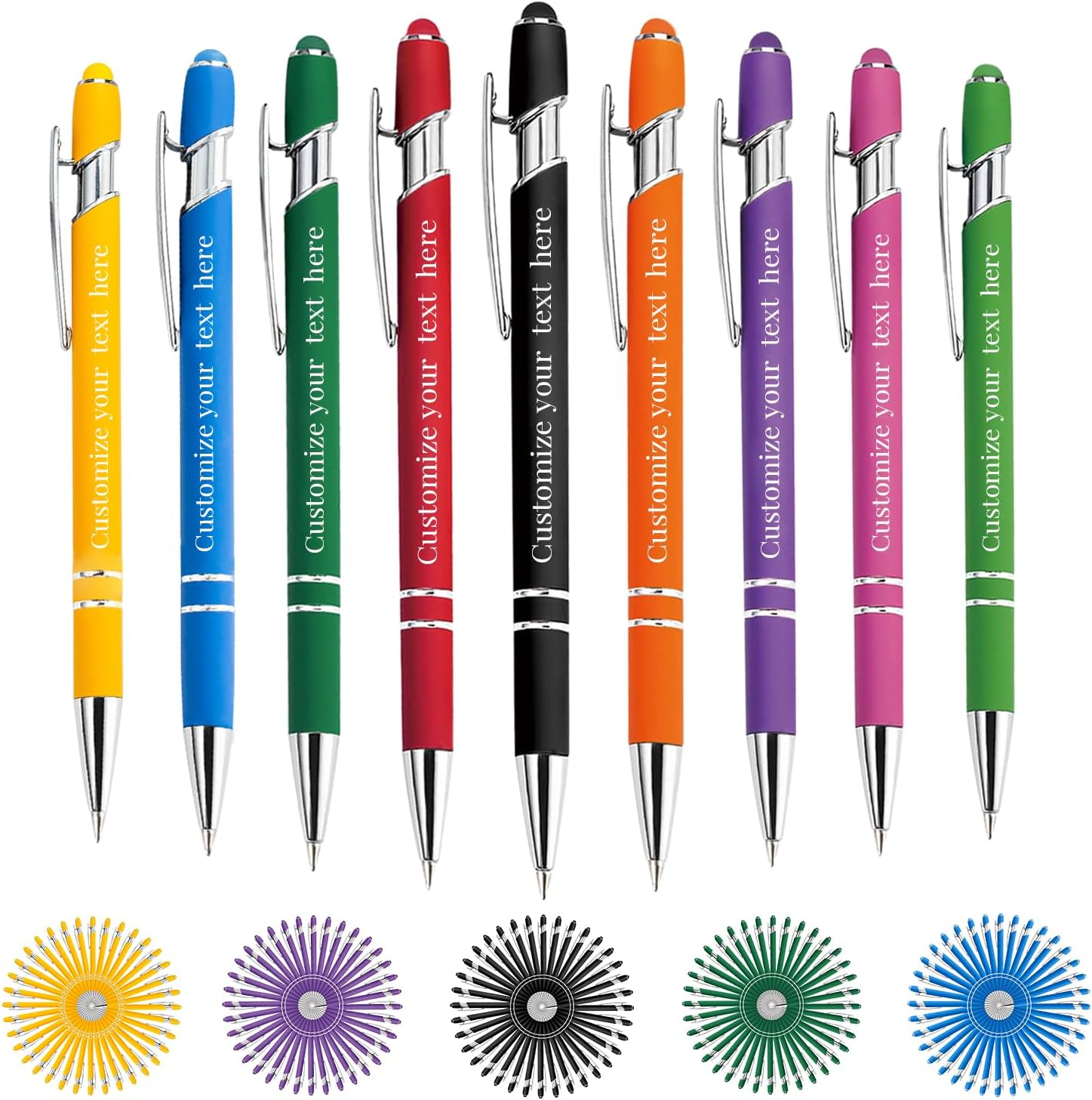 Personalized Pens Bulk with Logo Text, Custom Engraving Ballpoint Pens with Stylus Tip for Business, Graduation, Office, Gifts for Men Women (30)