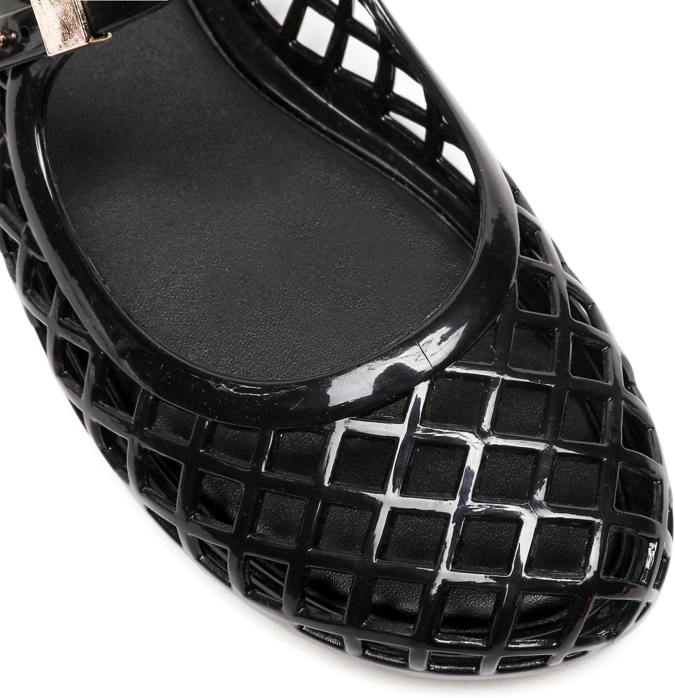 Clear Jelly Slide Sandals for Women Slip On Closed Round Toe Mesh Hollow Flat Mary Jane Mules Beach Jellies Comfortable Buckle Strap Slippers Shoes - Image 7