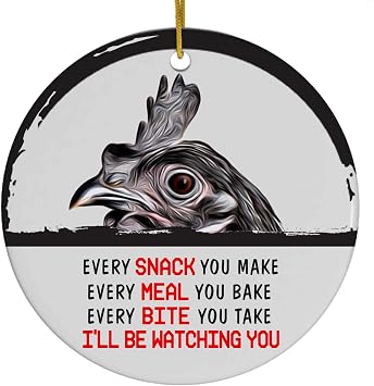 Funny Peeking Every Snack You Make Ayam Cemani Chicken Hen Christmas Ornament - White Circle Ceramic Decoration - Keepsake Gifts for Chicken Lovers