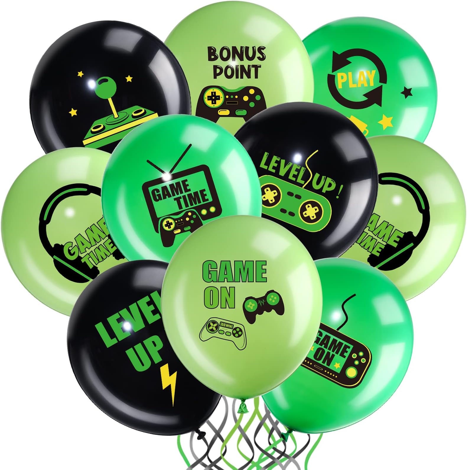 Aoriher 36 Pcs Video Game Balloons, 12 Inch Gaming Black Latex Theme Balloons Decorations for Teens Game Night Level Up Player Birthday Party Supplies(Green)