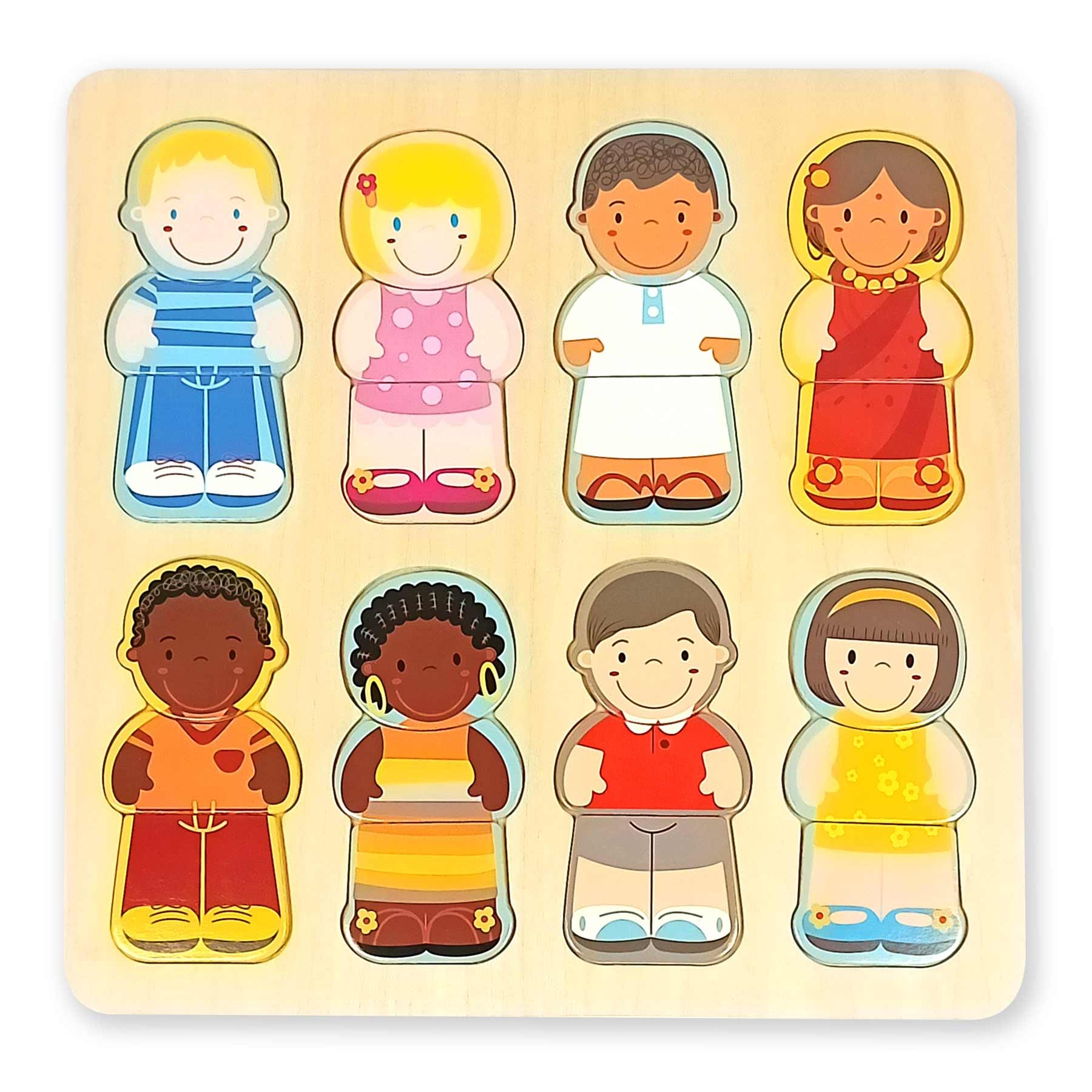 Multicultural Wooden Jigsaw Puzzle for Kids, Colourful, 24 pieces, 30 cm x 30 cm