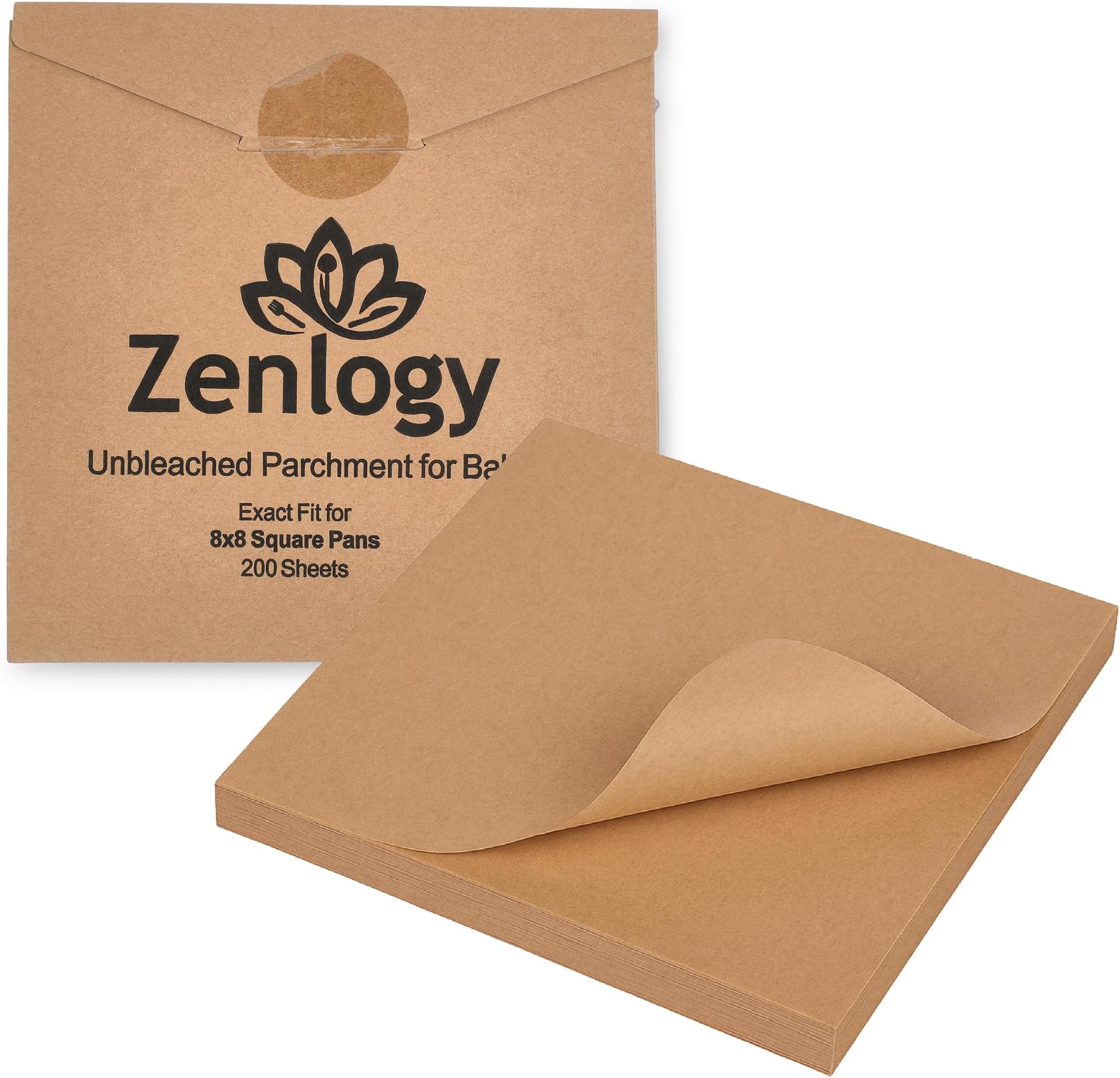 - Zenlogy 8x8 Parchment Squares (200 sheets) - Unbleached, Non-stick, Pre-cut Parchment Paper - Fits 8x8 Brownie Square Pans and Toaster Oven Trays, and Air Fryer - Great for Wraps, Baking, Roasting
