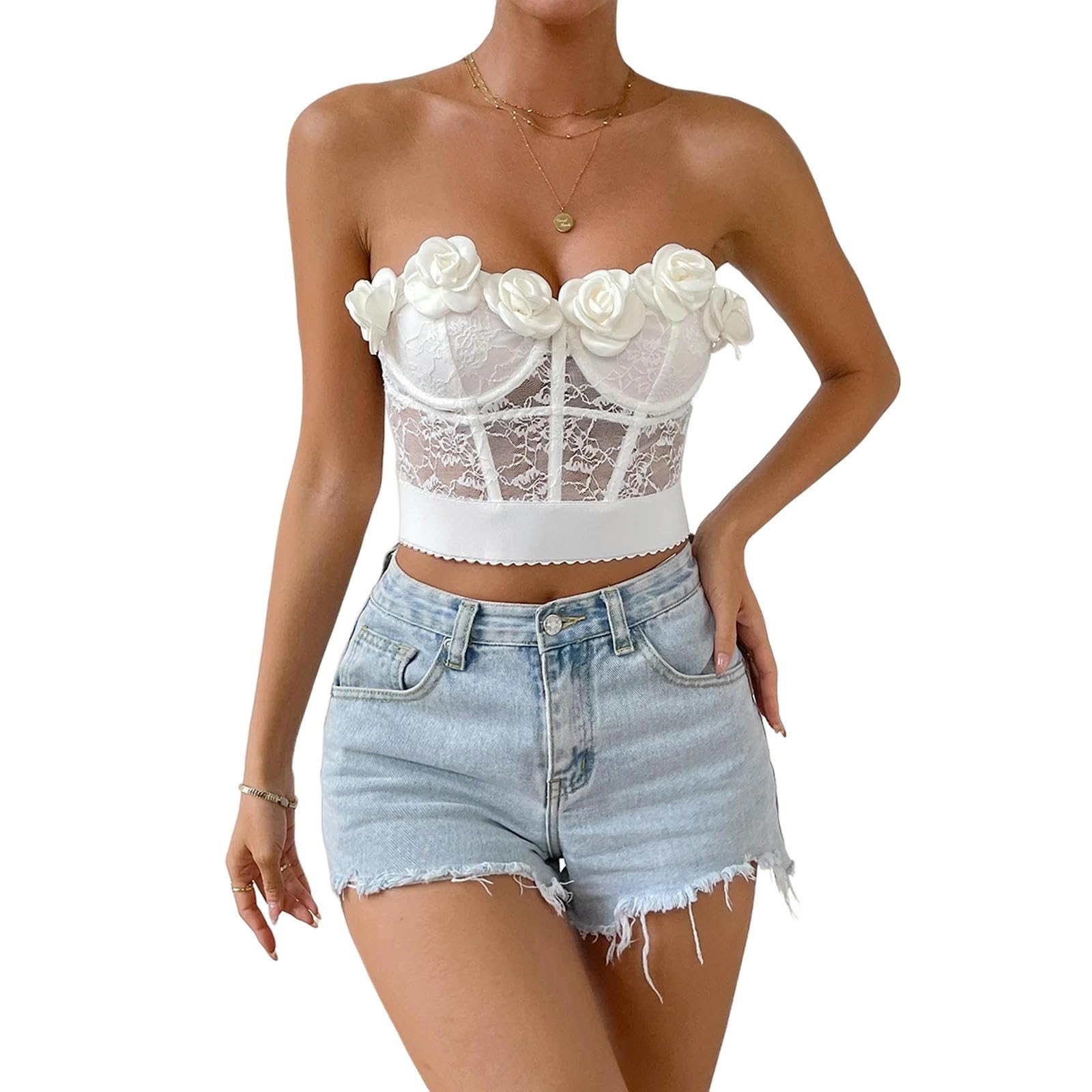 HAAR Top Bustier Aderente Sexy Street Street Street Top Top in Pizzo Senza Schienale Scavante Fish Wed Wedone Sleeveless Fashion Mesh Crop Tops