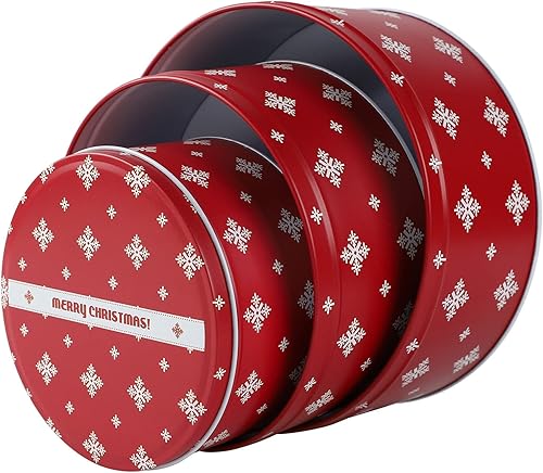 Miniatura 6 de Latas de galletas de caramelo de Navidad, caja de lata pequeña de almacenamiento de alimentos para regalo, metal extra grueso, juego de 3 (nieve