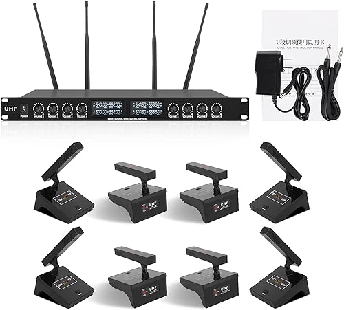 Miniatura 9 de XTUGA YT8 UHF - Sistema de micrófono de cuello de cisne de escritorio de 8 canales, micrófonos de conferencia súper bajo ruido de fondo para grandes