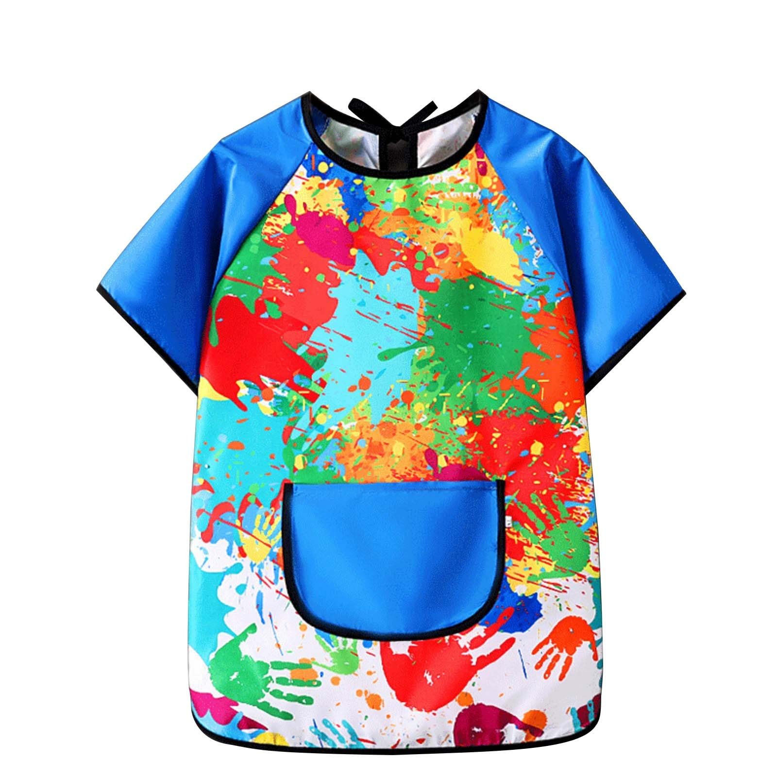 Kids Painting Apron Short Sleeve Colorful Art Smock with Pockets Toddler Boys Girls Waterproof Quick-Dry Art Overalls Lightweight Artist Paint Apron (Blue, 9-11 Years)