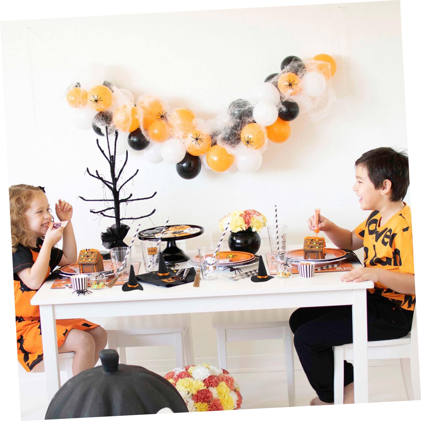 BESPORTBLE Mini Cappello da Strega e Mini Scopa Decorazioni per Artigianato Fai da Te Realizzate in Materiale Morbido Perfette per Feste di Halloween e Accessori da Mago