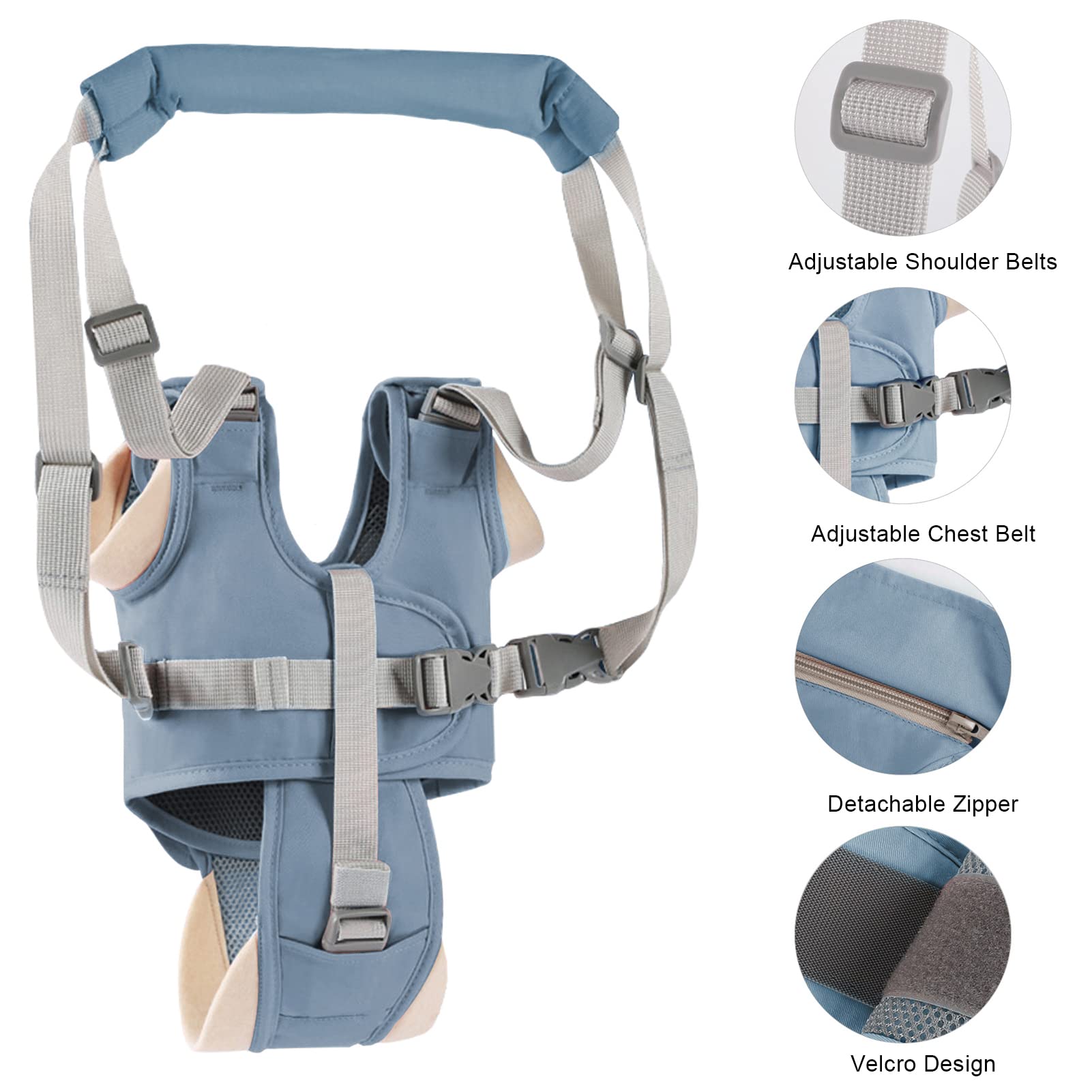 IULONEE Harnais de marche réglable pour bébé - Assistant de marche pour enfant - Aide à la marche debout et à la marche - Rênes de ceinture de marche pour bébé (bleu)