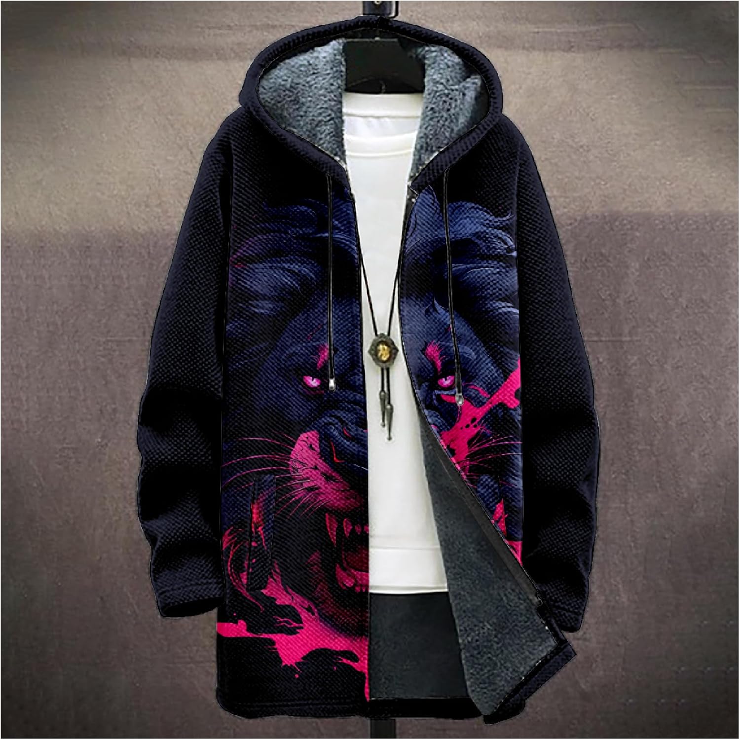 Japanese Dragon Print Mens Zip Up Hoodie Y2K Fleece Big And Tall Full Zip Hooded Long Sleeve Novelty Sweatshirt - Image 2