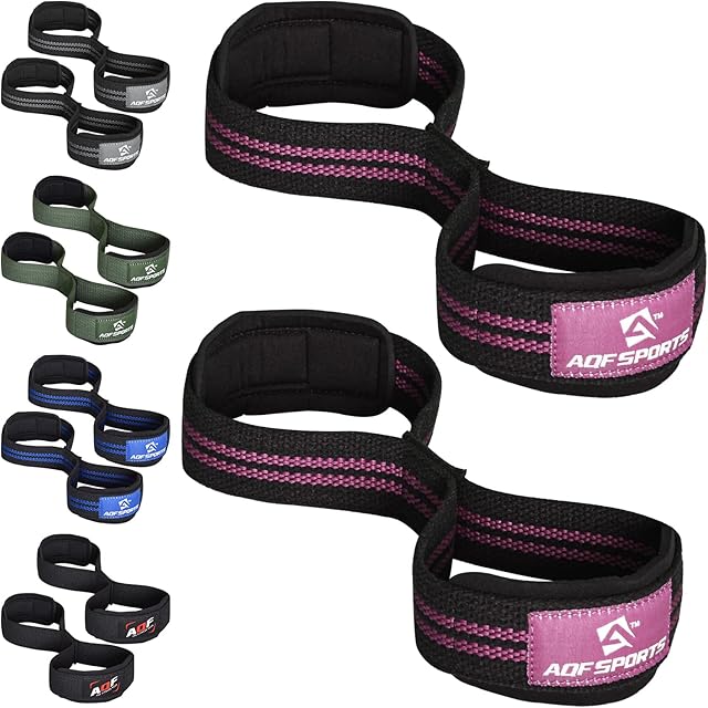 AQF Weight Lifting Straps Figure 8 with Padded Cuff Wrist support Training Gym Straps Hand bar Grip Gloves Support Workout