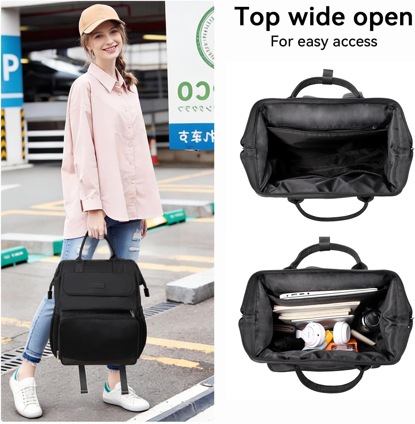 Laptop Backpack for Women & Men. 15.6 Inch Computer Backpack for Work Business, Waterproof Teacher Nurse Bag with Large Capacity, Lightweight College Bookbag Bags, Casual Daypack for Travel Black