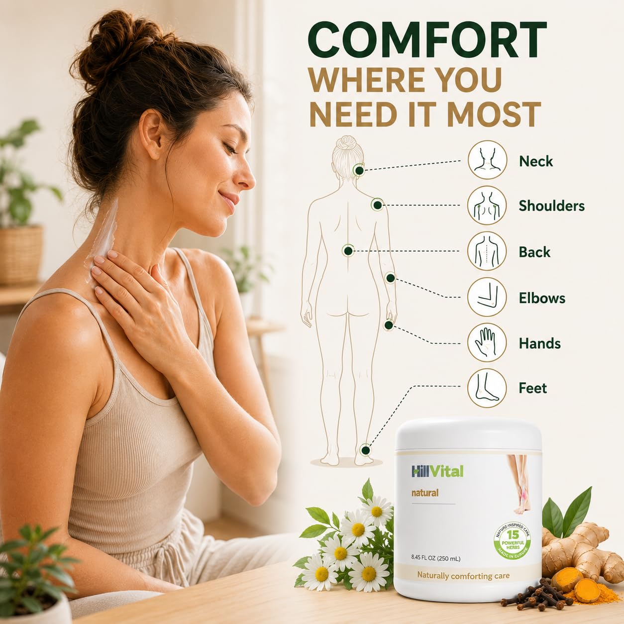 Terapia articular y muscular: crema para aliviar el dolor muscular, crema de alivio del dolor articular para cuello, manos, pies, espalda, fricción corporal no grasosa, alivio muscular