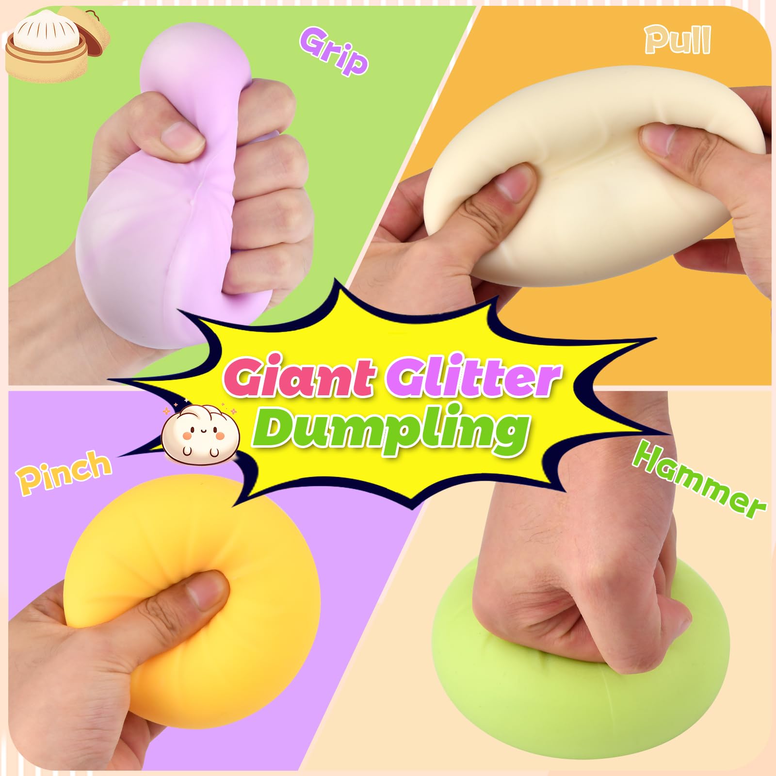 4 Pcs Dumpling Squishy Toys, Taba Squishy for Easter Gifts Fufu Squishy Fidget Toys for Kids & Adults Anxiety Stress Relief - Image 3