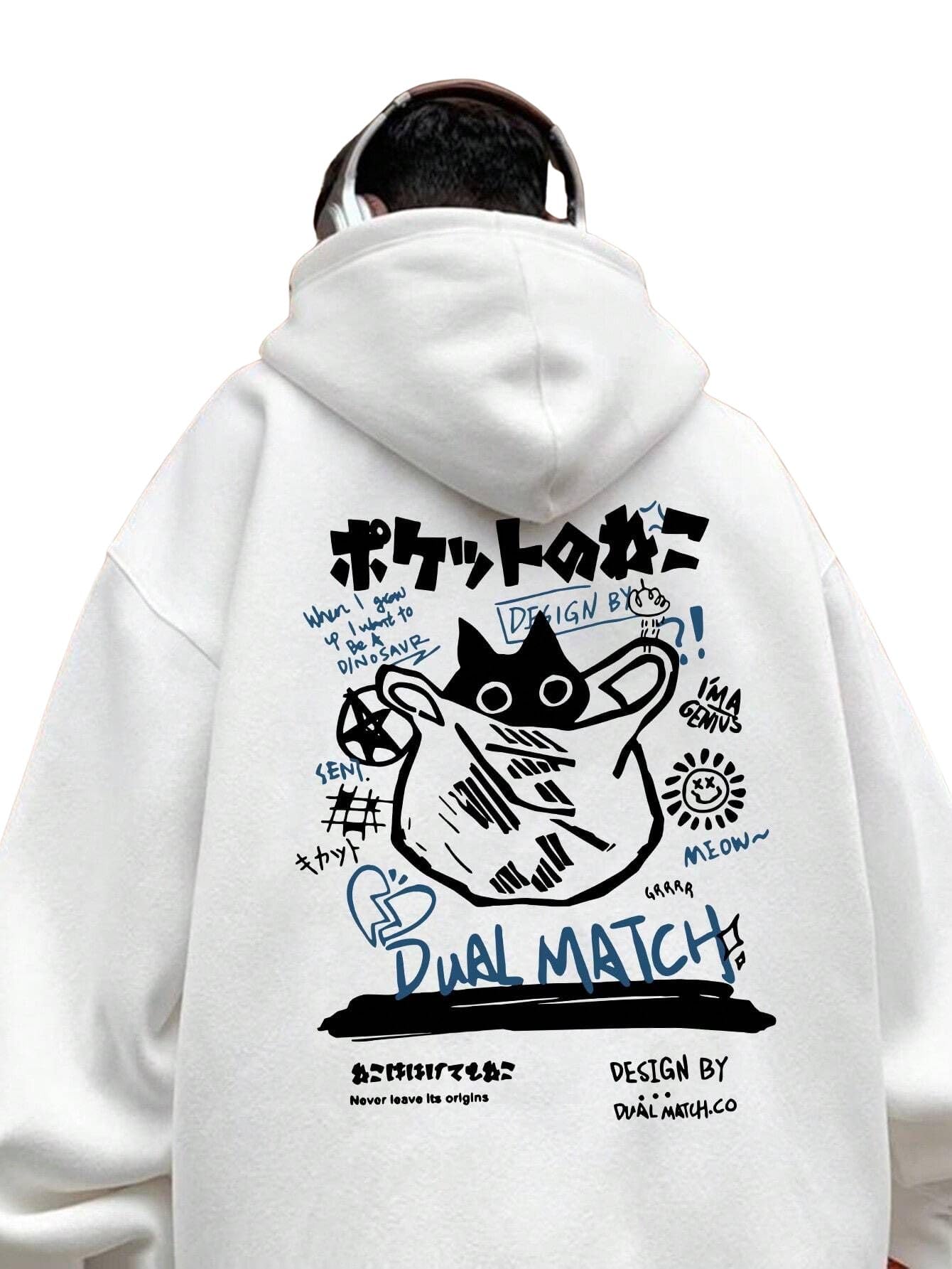 sxv style Dual Match Men's Cat Graphic Print Casual Pullover Fleece Hoodie Hooded Sweatshirt-picture-26
