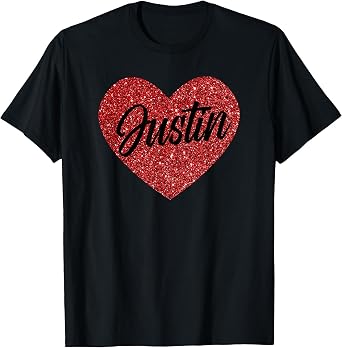 I Love Justin Cute Justin Red Heart for Valentines Day T-Shirt