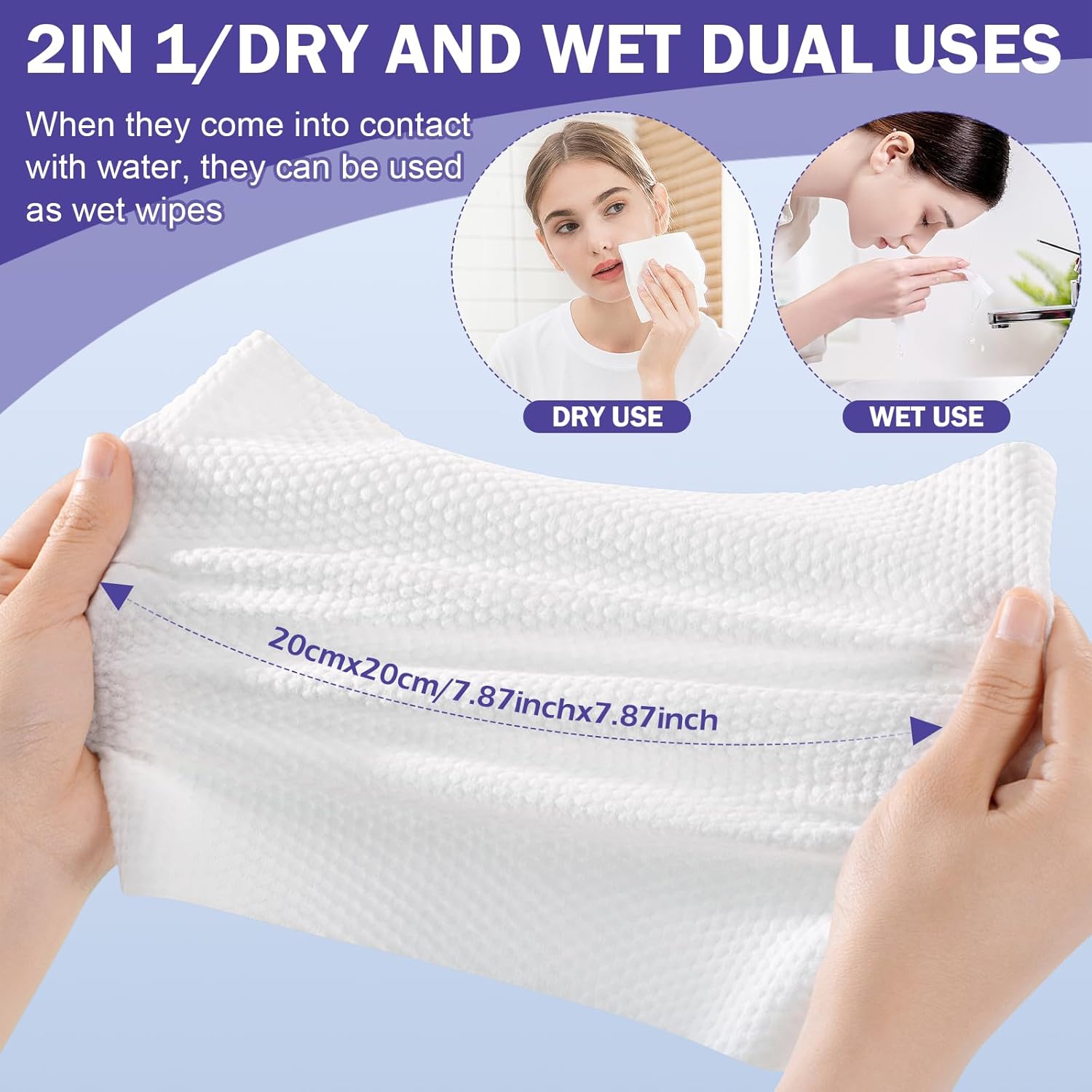 Face Towels, Disposable Face Towelette, Makeup Remover Dry Wipes 50 Count, Soft Cotton Dry Wipes Facial Cloths Towelettes for Washing and Drying, Facial Tissue for Cleansing, Skincare - Image 6