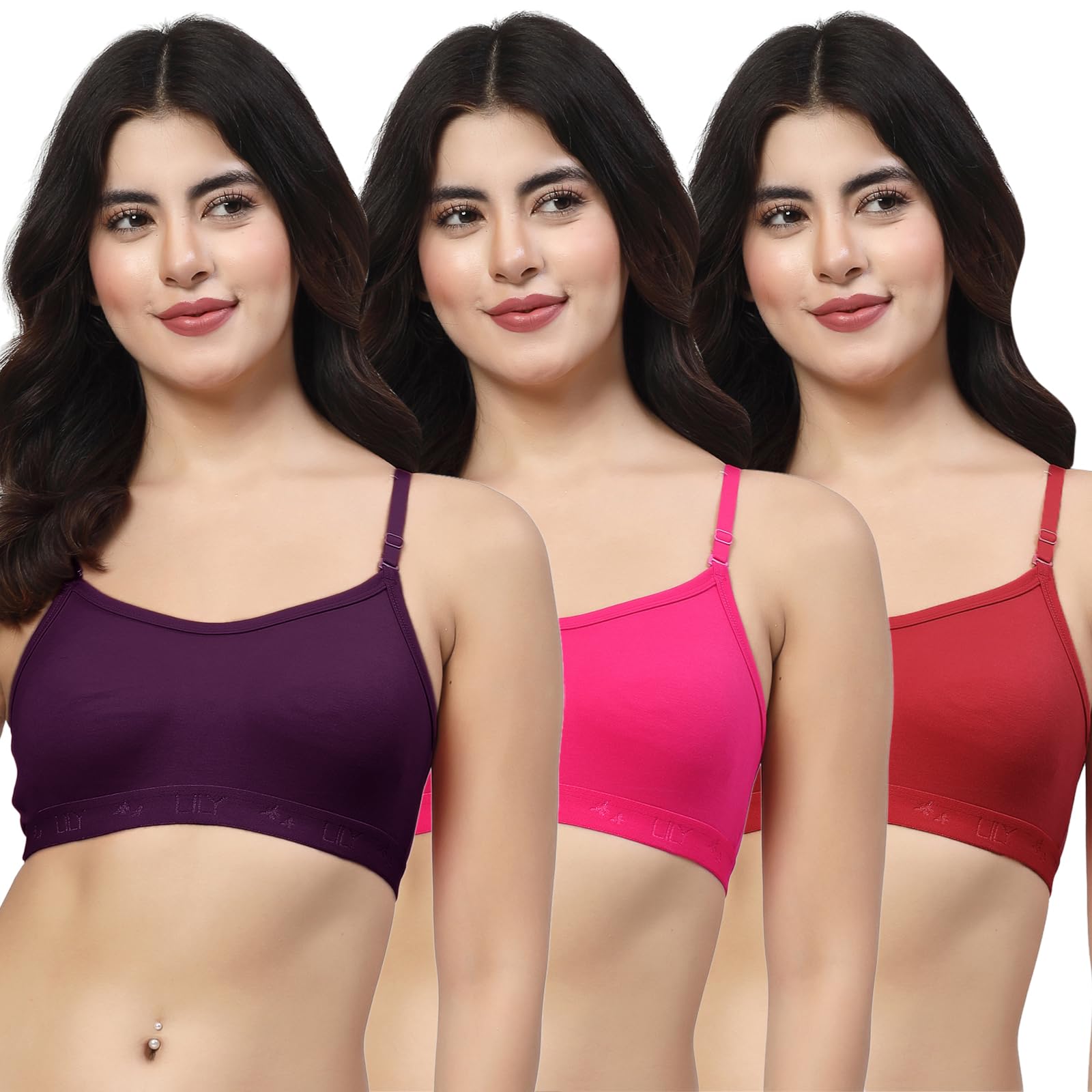 Black, Peach, Pink Seamless Non Padded Sports Bra-image-23
