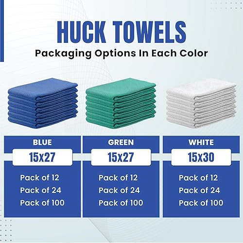 Miniatura 9 de Toallas Blue Huck de alta calidad, paquete de 24, 15 x 27 pulgadas, 100% algodón, a granel para limpieza general, tienda de automóviles y uso