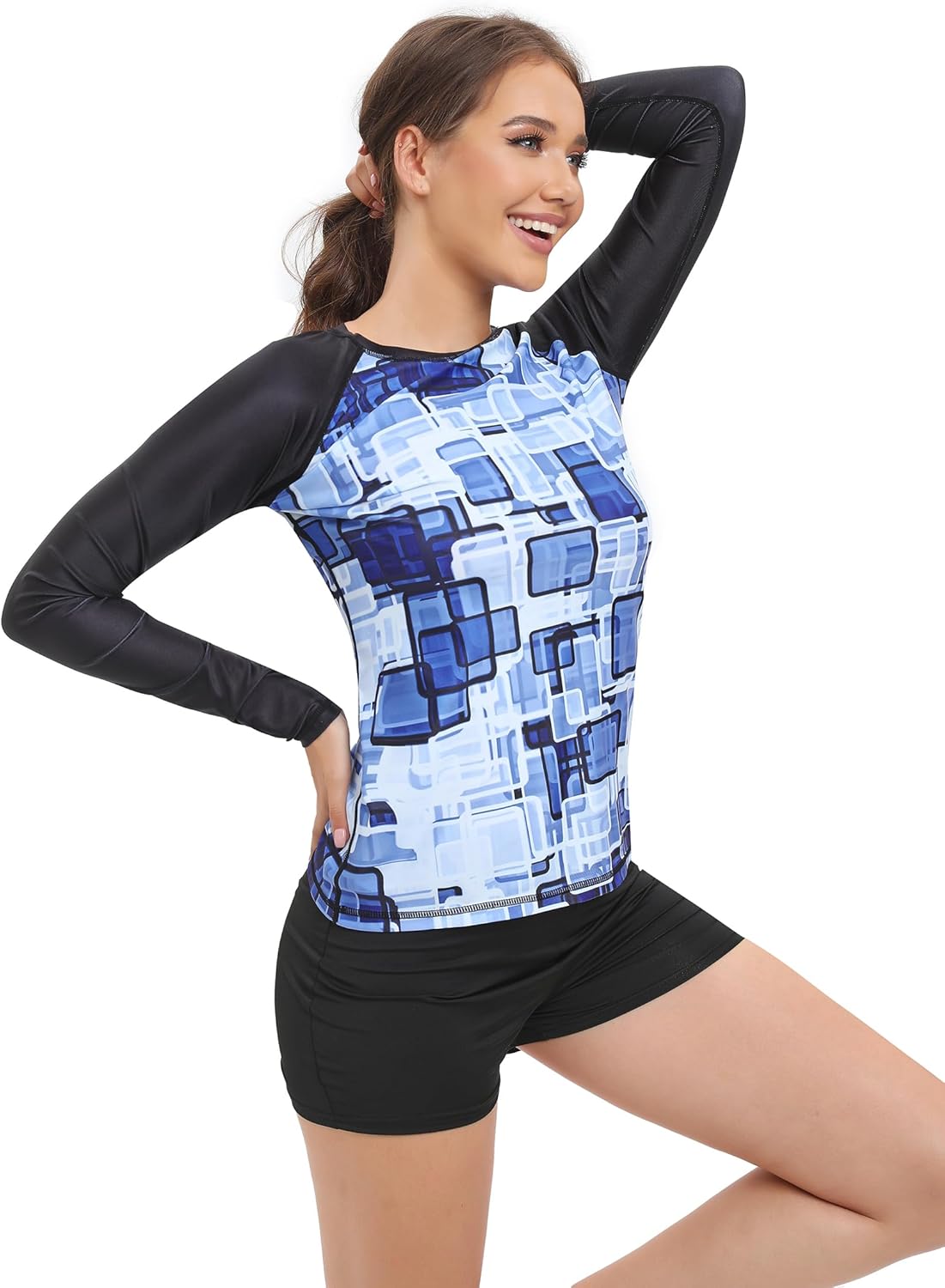 Women's Rash Guard UPF50+ Sun Protection Swim Quick Dry Bathing Shirt Top for Woman Long Short Sleeve