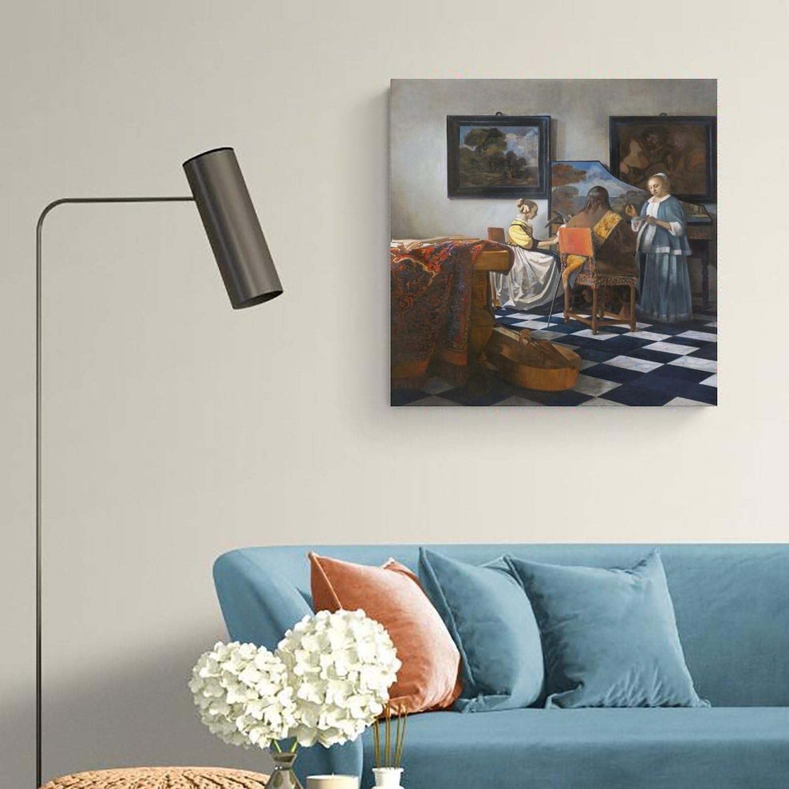 Johannes Vermeer Kunstwerk (Das Konzert) Poster, Familie, ästhetischer Wandbehang, Kunstdruck, Fotofarbe für Schlafzimmer, Dekoration, 60 x 60 cm
