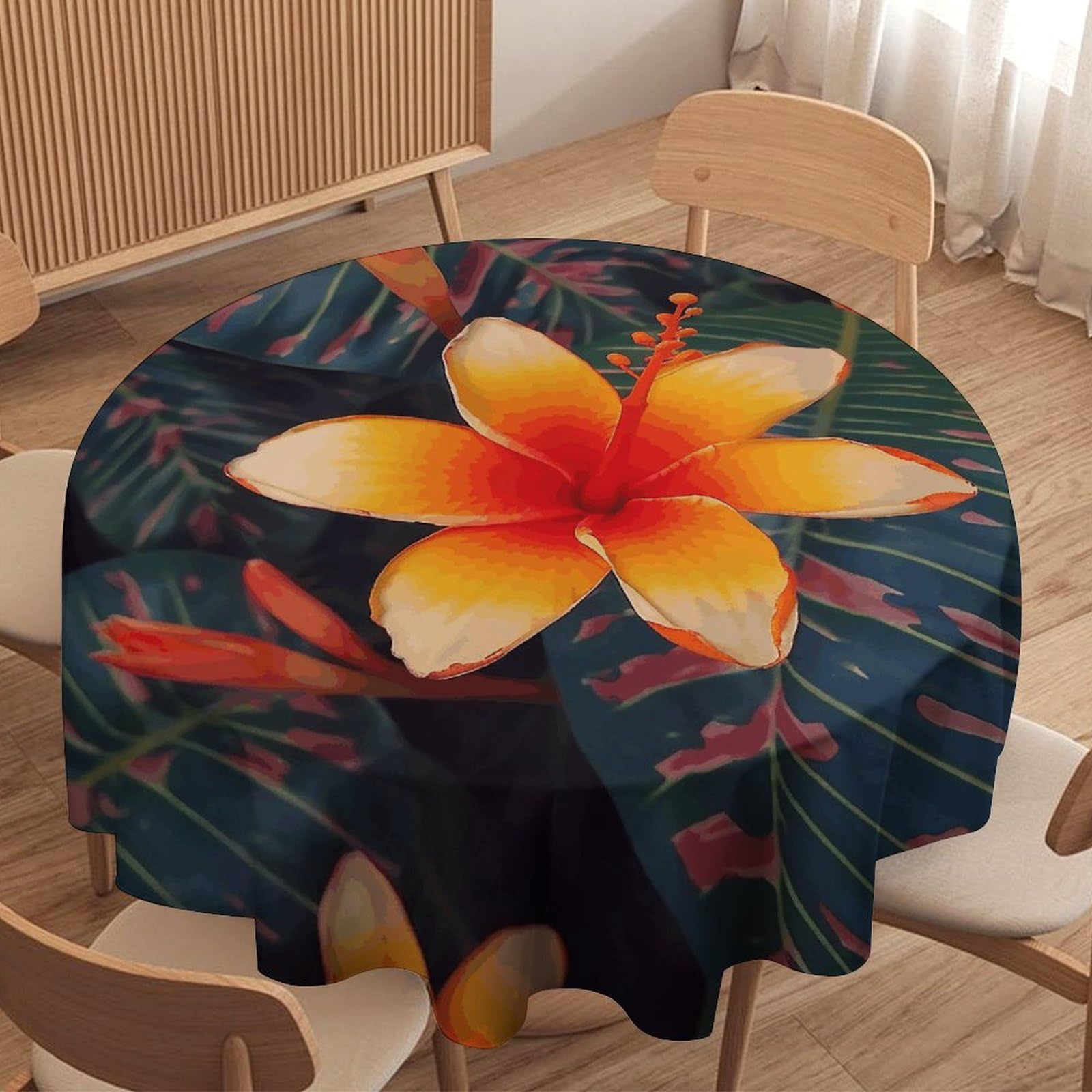 Nappe ronde lavable au motif floral hawaïen pour table de cuisine