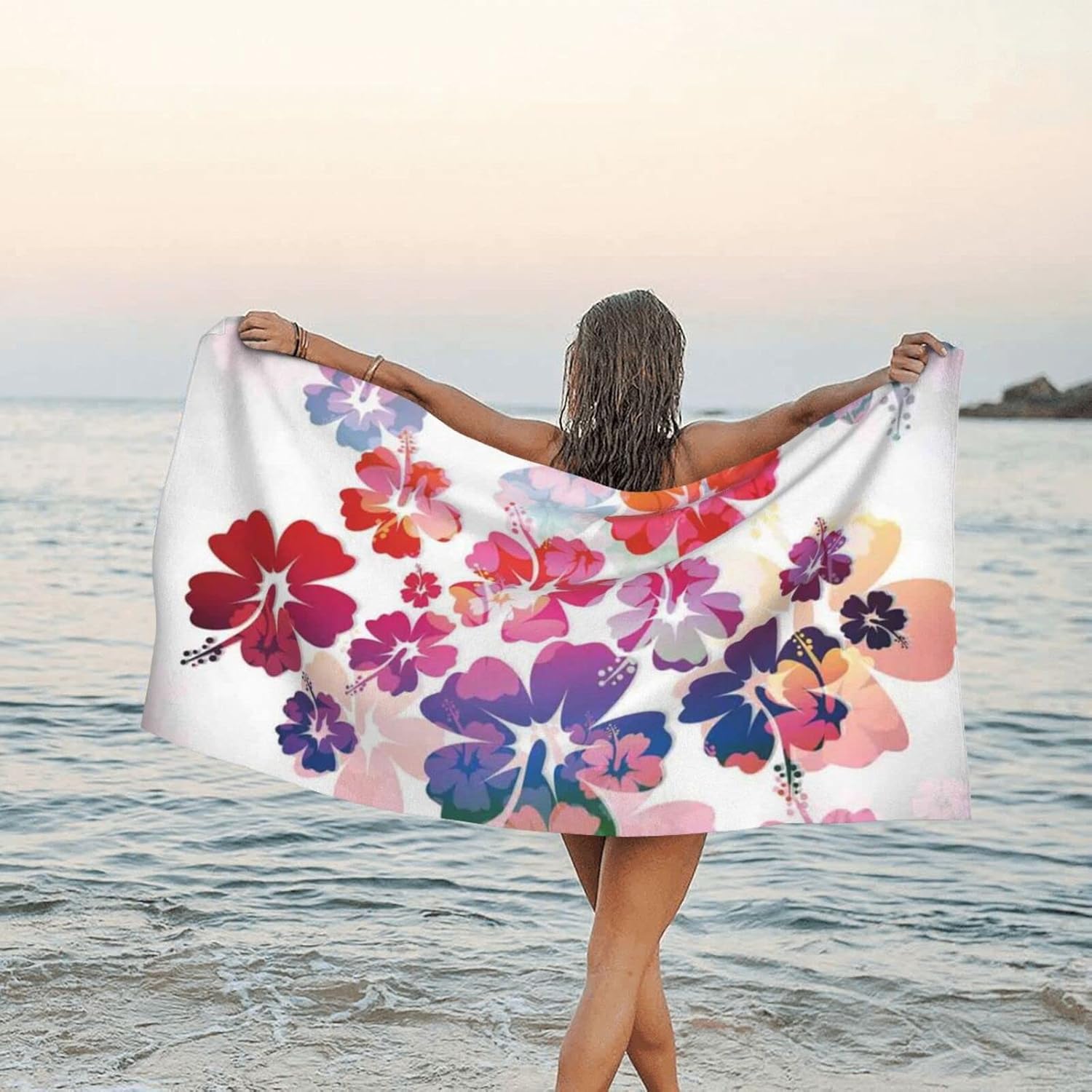 ZERAOKE Hawaiian Flower Print Microfiber Beach Towel for