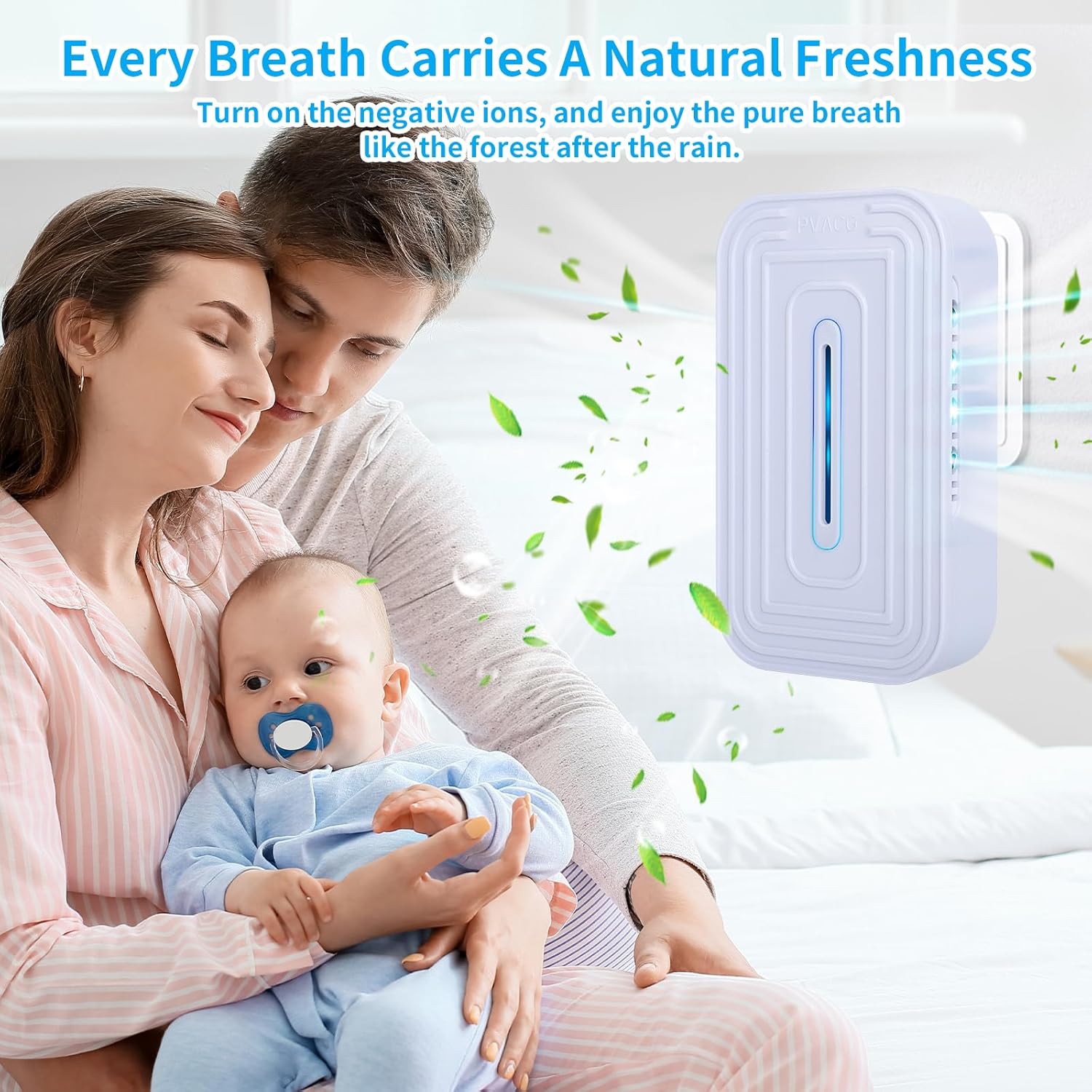 2 Pack 8-Emitter Negative Ion Air Purifier, Plug in Ionic Air Cleaner with Blue Light Quiet and Energy Saving Air Ionizers for Home Office Bedroom Bathroom Living Room and Pet Room(2,White