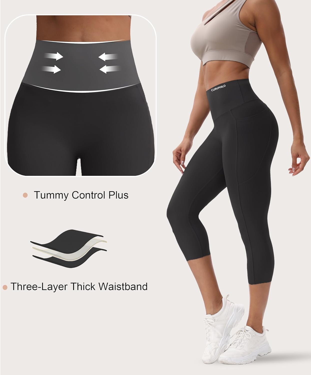 Capri Leggings for Women with Pockets High Waisted Tummy Control Yoga Pants Gym Pants - Image 5