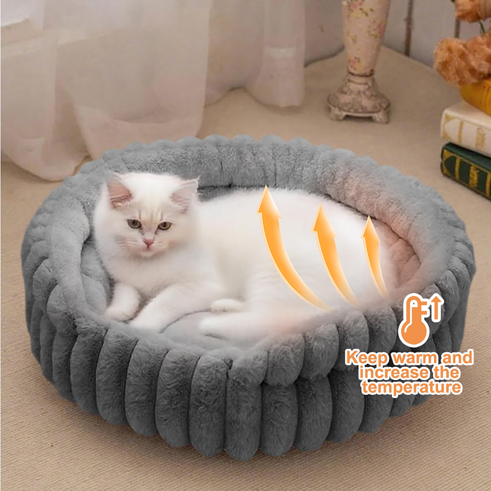 Panier Chien, Panier Chat Moelleux, Lit Calmant pour Chien et Chat, Lit Rond Dehoussable Lavable, Antidérapant, Paniers Donut pour Petits Chiens et Chats Moyens, (50 cm, M)