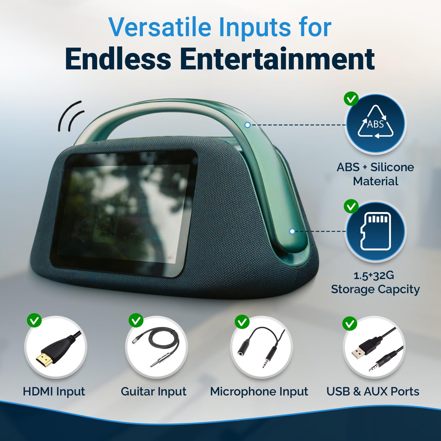 Solaris Smart Boombox Lautsprecher mit 10,1 Zoll HD Touchscreen, 80W Sound, Bluetooth 5.3, Android 13, HDMI & Gitarreneingang, Tragbarer Lautsprecher mit Mikrofon-Unterstützung, 8000mAh Akku für Innen