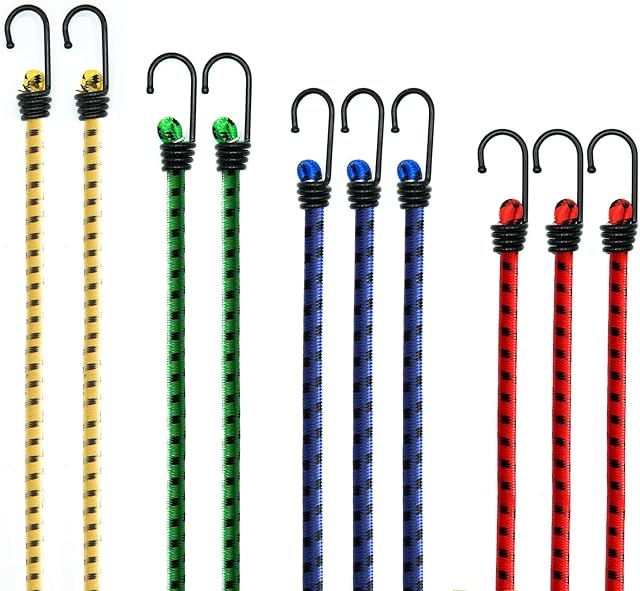 CUALITYX Bungee Cords with Hooks Heavy Duty Pack of 10 Weatherproof & UV-Resistant Elastic Bungee Straps Ideal for Securing Luggage, Camps, Tarps, Garden Furniture, Wheelie Bin Lid Covers