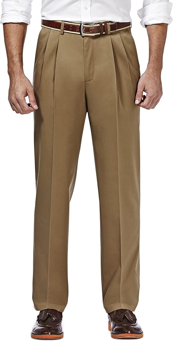 Haggar Men's Premium No Iron Khaki Classic Fit Pleat Front Regular and Big & Tall Sizes