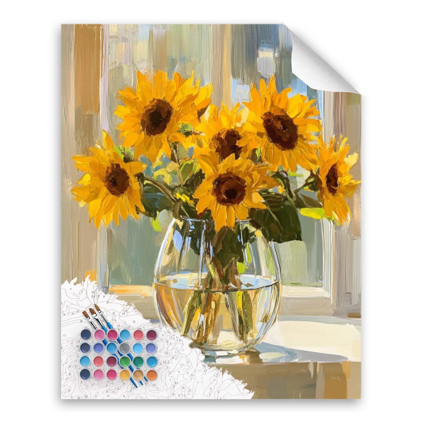 Cawpom Sunflower Paint by Number, Sunflowers Paint by Numbers Kit for Adults, Flowers Canvas Wall Art, Floral Acrylic Painting, Home Wall Decor -