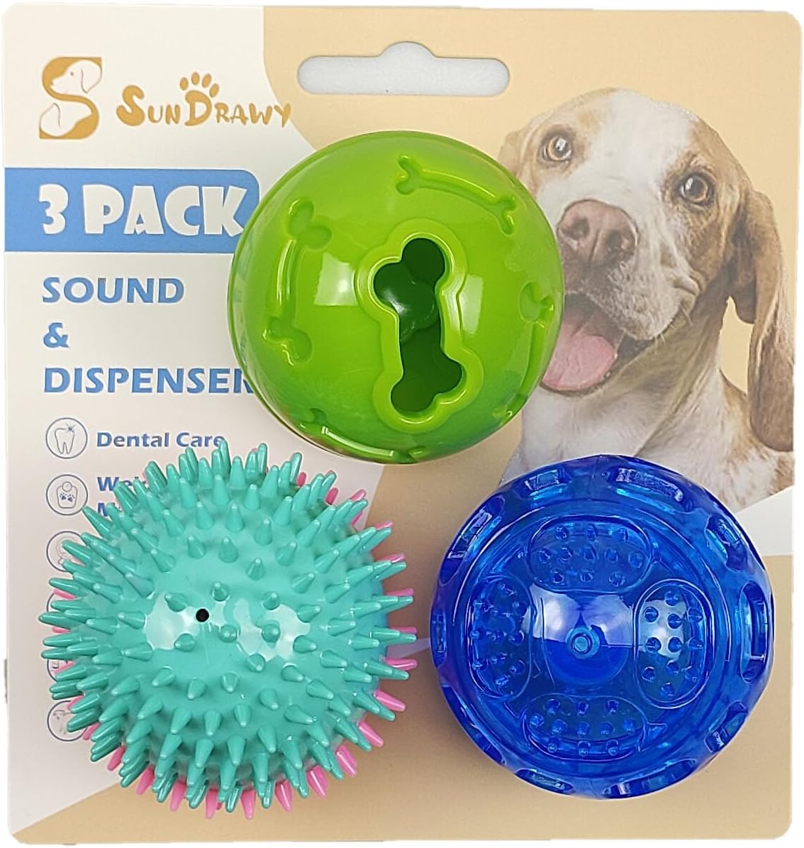 Squeaky Dog Ball Toy for Aggressive Chewers, 3 Pcs Dog Treat Ball