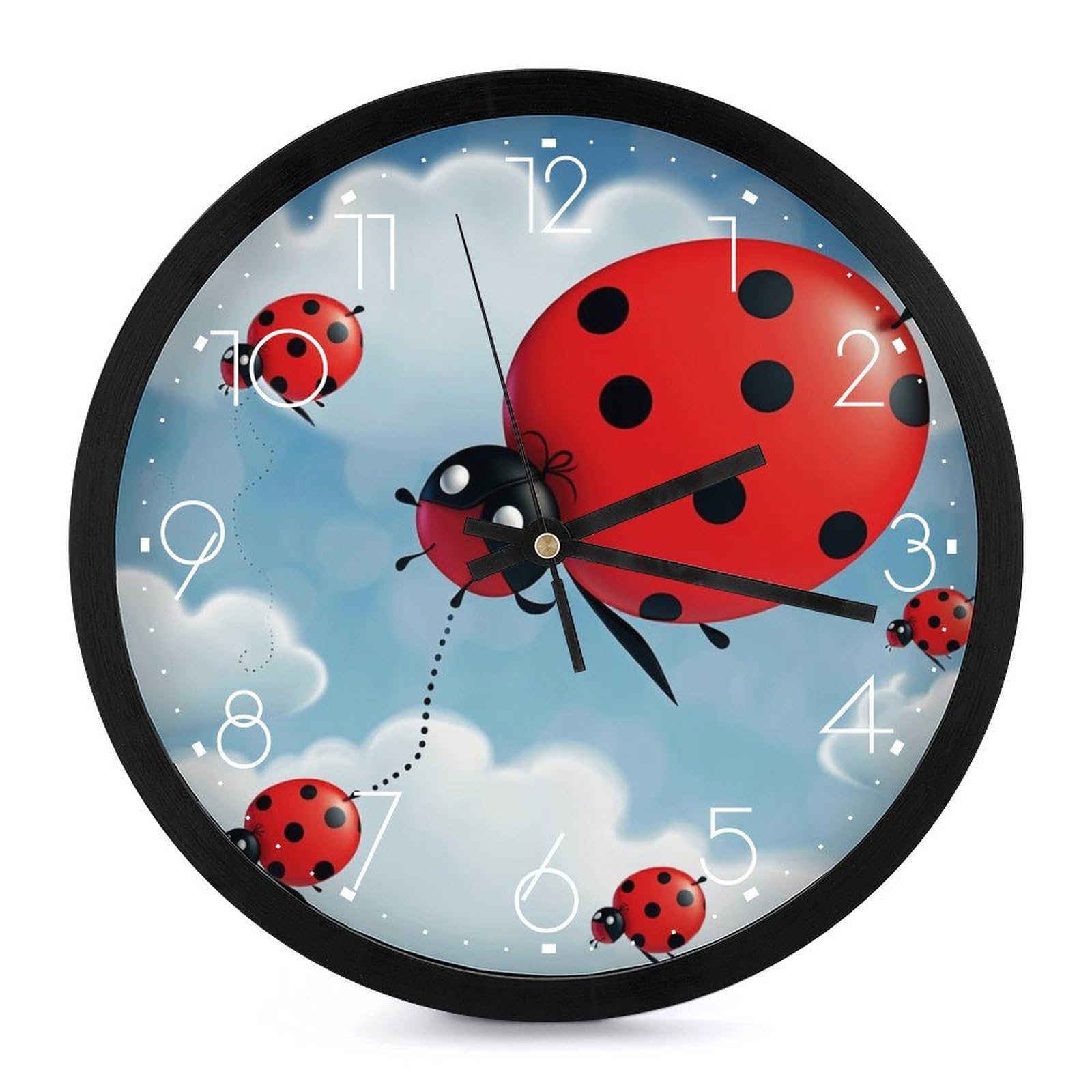 Grande horloge murale silencieuse coccinelle et nuage pour salon