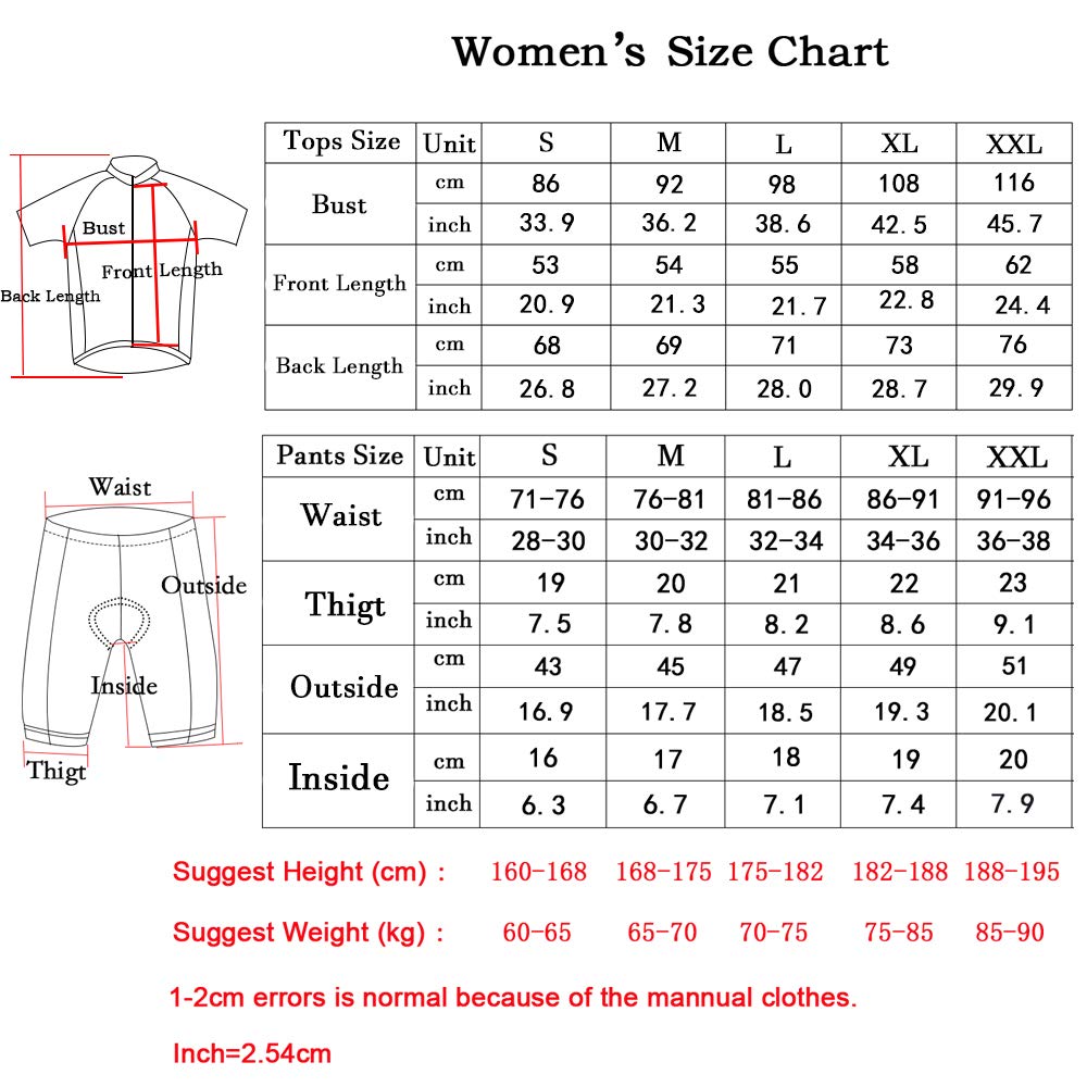 GCRFL Damen Radtrikot Sets Rennrad Trikot Reitshirts Hoch Atmungsaktiv Trägerhose mit Taschen und 4D Gepolstert