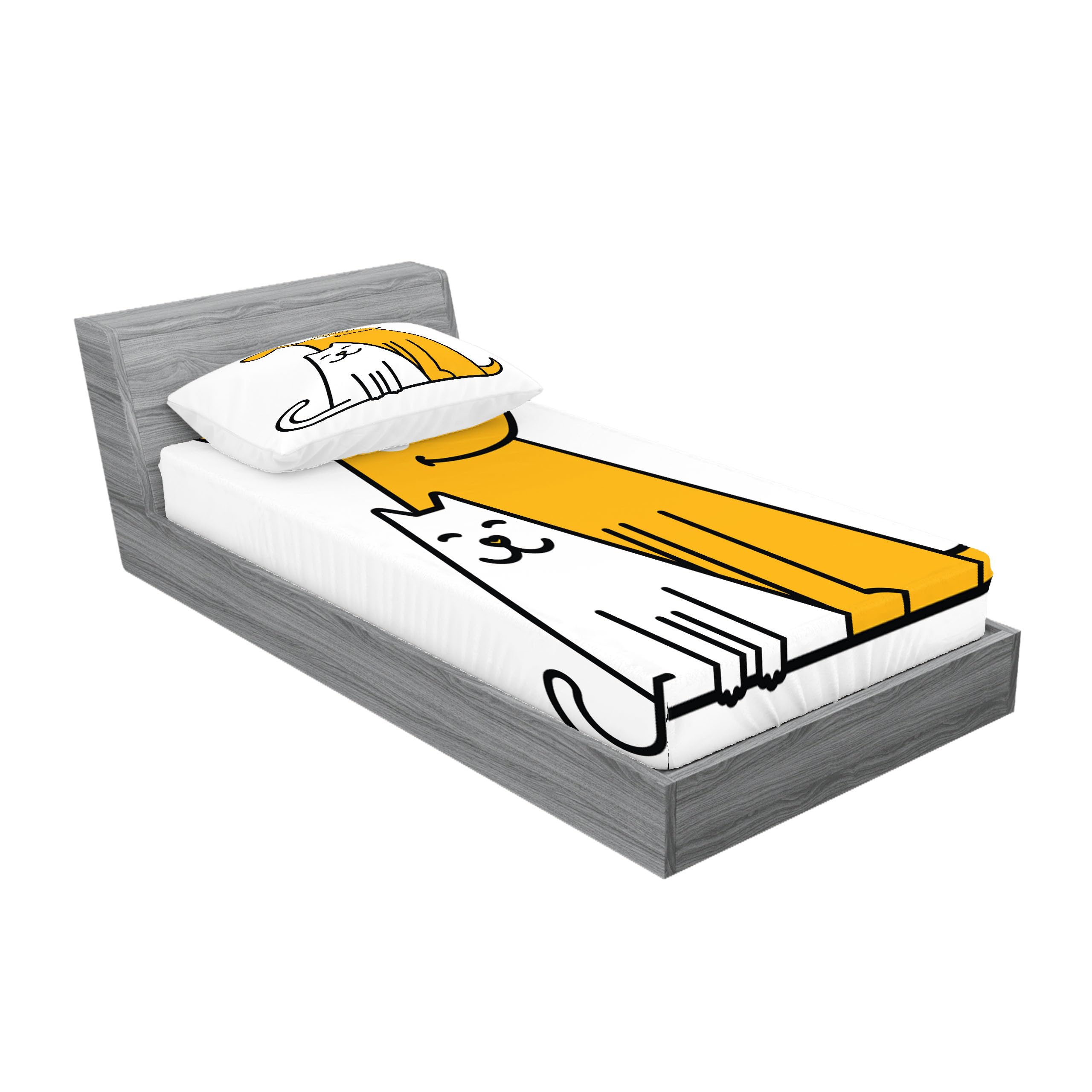 Ambesonne Cartoon Fitted Sheet & Pillow Sham Set, Cats and Dogs Human Best Friends Forever Kids Nursery Room Art Print, Decorative Printed 2 Piece Bedding Decor Set, Twinxl, Apricot White