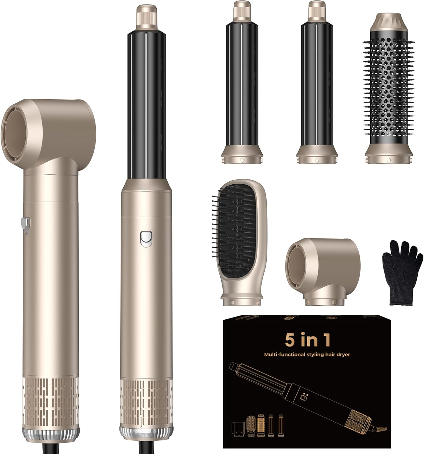 5 in 1 Hair Dryer Brush Set,Professional Negative Ionic Hot Air Styler, Air Curling Wrap Styler,Detachable Blow Dryer Brush With Auto Wrap Curlers,Hair Styling Tools For Straight/Curl/Drying/Smoothing