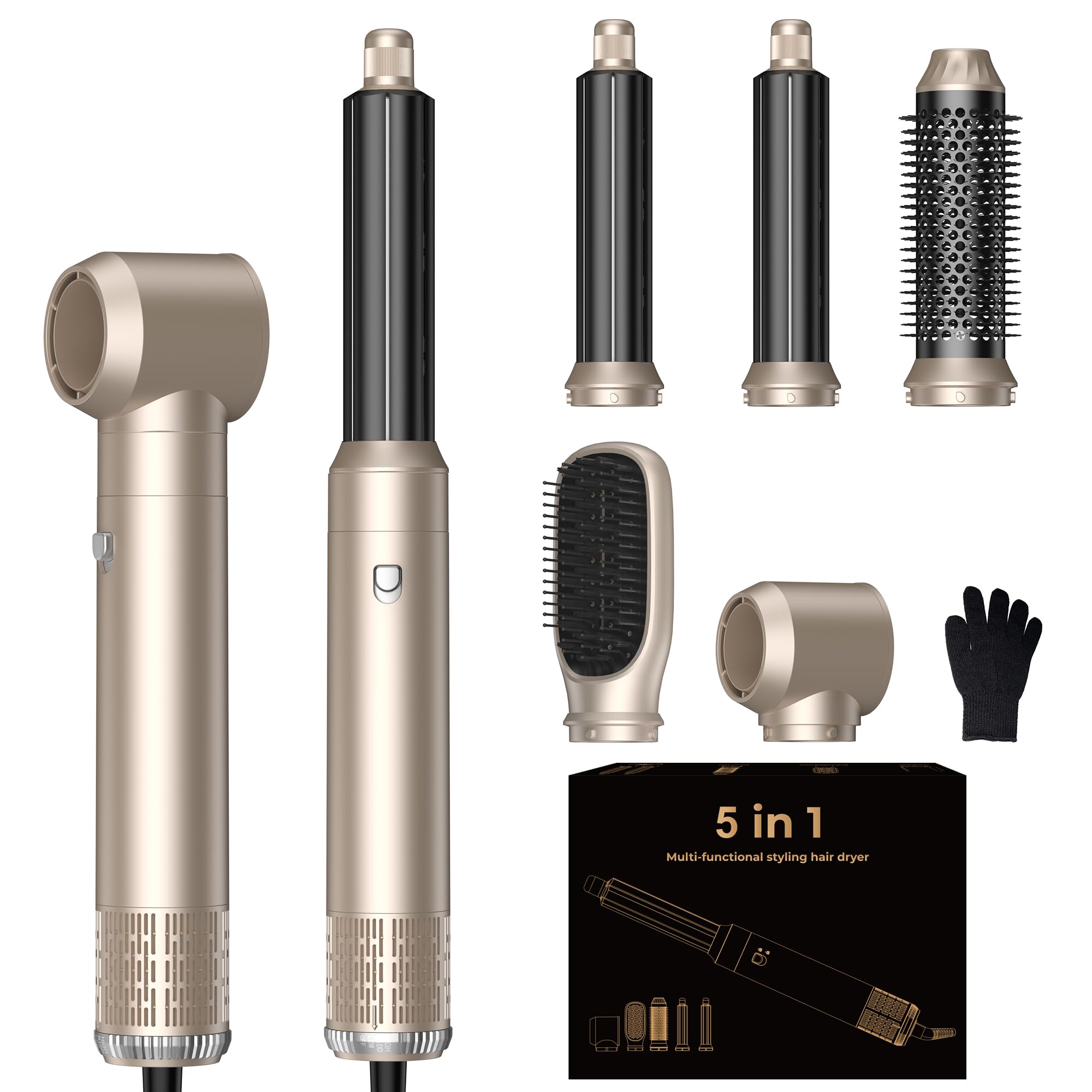 5 in ONE Hair Dryer Brush, Blow Dryer Curling Wand