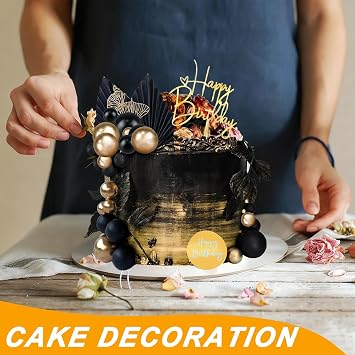 30Pcs Ball Cake Toppers, Black and Gold Cake Decorations
