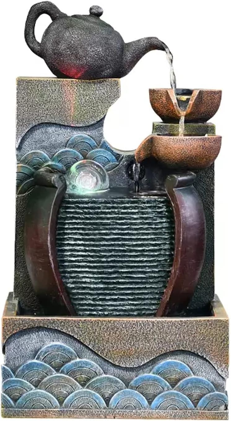 屋内噴水 卓上噴水 樹脂リラクゼーション瞑想噴水 デスクトップ噴水 金ひょうたんと人工盆栽デザイン、屋内滝機能 ホームオフィス装飾用 卓上噴水 屋内噴水  セラミック 卓上噴水 LEDライト付き 禅 滝 噴水 リラクゼーション 水機能 瞑想 卓上噴水 ホームオフィス装 卓上 ... デスクトップ噴水 卓上噴水樹脂滝デスクトップ噴水装飾屋内ポータブル卓上装飾瞑想滝水中ポンプ付き