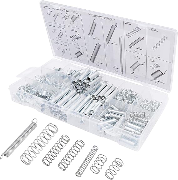 Spring Assortment Set, 200 Piece, Extension and Compression Springs Kit, Zinc Plated Steel