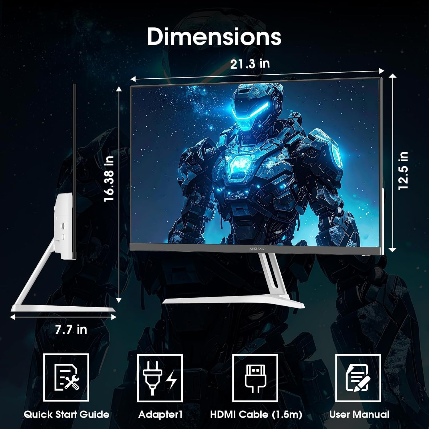 Amzfast 24-inch Gaming Monitor, 1920x1080 Full HD, 200Hz, Fast IPS, 1ms MPRT, Adaptive Sync, HDR, 110% sRGB, Ai Crosshair, Ultra-Thin, HDMI 2.0 & DP 1.4, VESA 75x75mm, AMZG24X1W — view 9