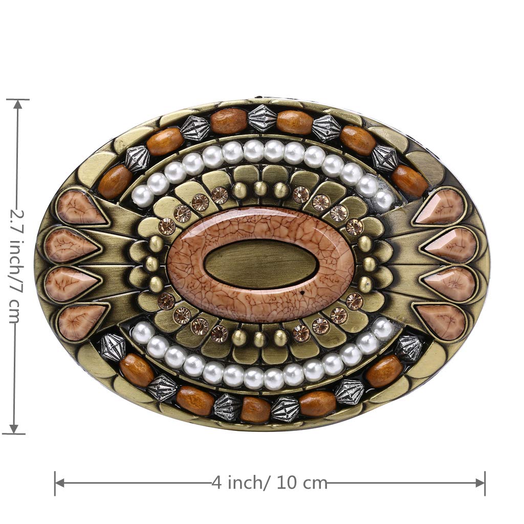 WANLIAN Bohemia klamra do paska, celtycki indyjski kamień szlachetny totem owalny styl zachodni kowbojski design, tygrysie oko, pozłacany białym złotem, uniseks klamra paska dla dorosłych
