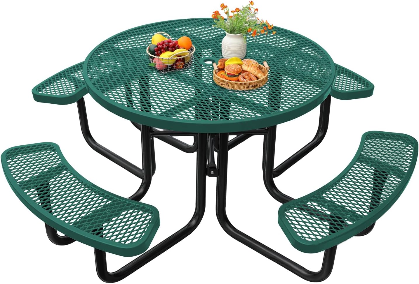 46In Round Outdoor Picnic Table – Heavy-Duty Commercial Steel Table with Thermoplastic Coating, Weatherproof & Rust-Resistant, Perfect for Parks, Patios, Schools & Campgrounds (Blue)